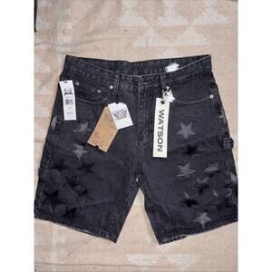 BNWT WATSON Men’s Black Denim Shorts Stars 90’s Style Size 34